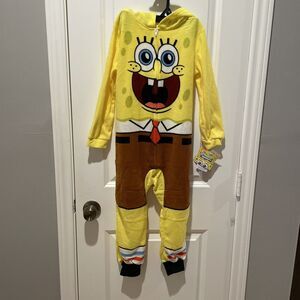 Nickelodeon SpongeBob Squarepants Kids XS 4/5 Hooded Zip Up Pajamas Jumpsuit NEW